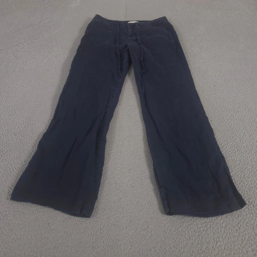 Banana Republic Pants Womens 2 Navy Wide Leg Linen Drawstring Pockets Trousers